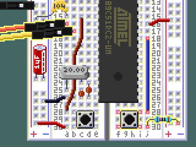 Detail view of the serial interface components on the breadboard.