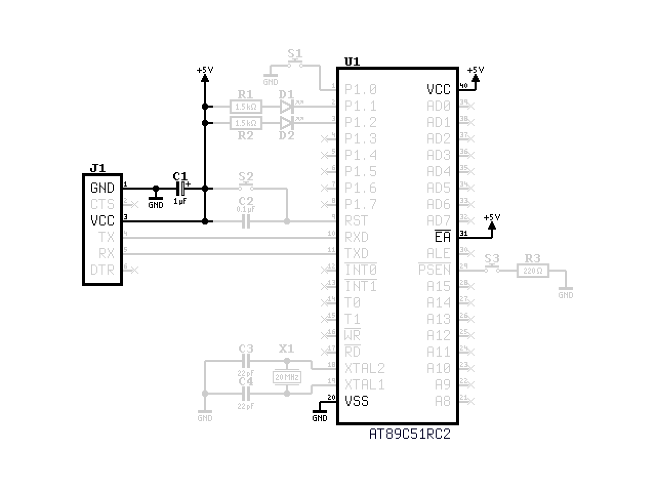 Schematic with the power supply and decoupling components highlighted.