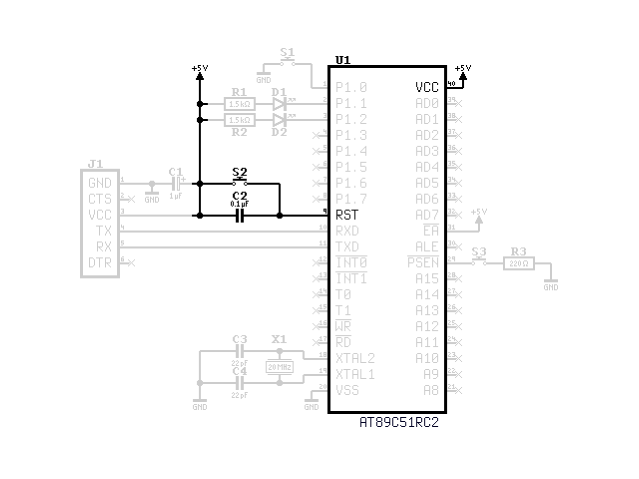 Schematic with the reset circuit components highlighted.