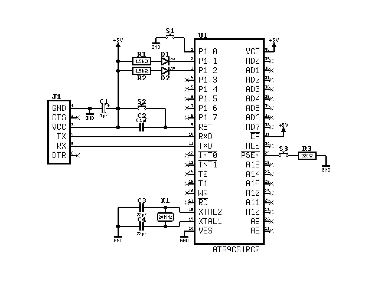 A schematic diagram of the 8051 microcontroller setup.